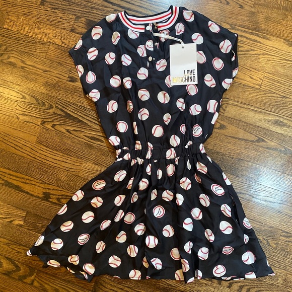 NWT! Love Moschino Baseball Print Henley Dress - Picture 6 of 8